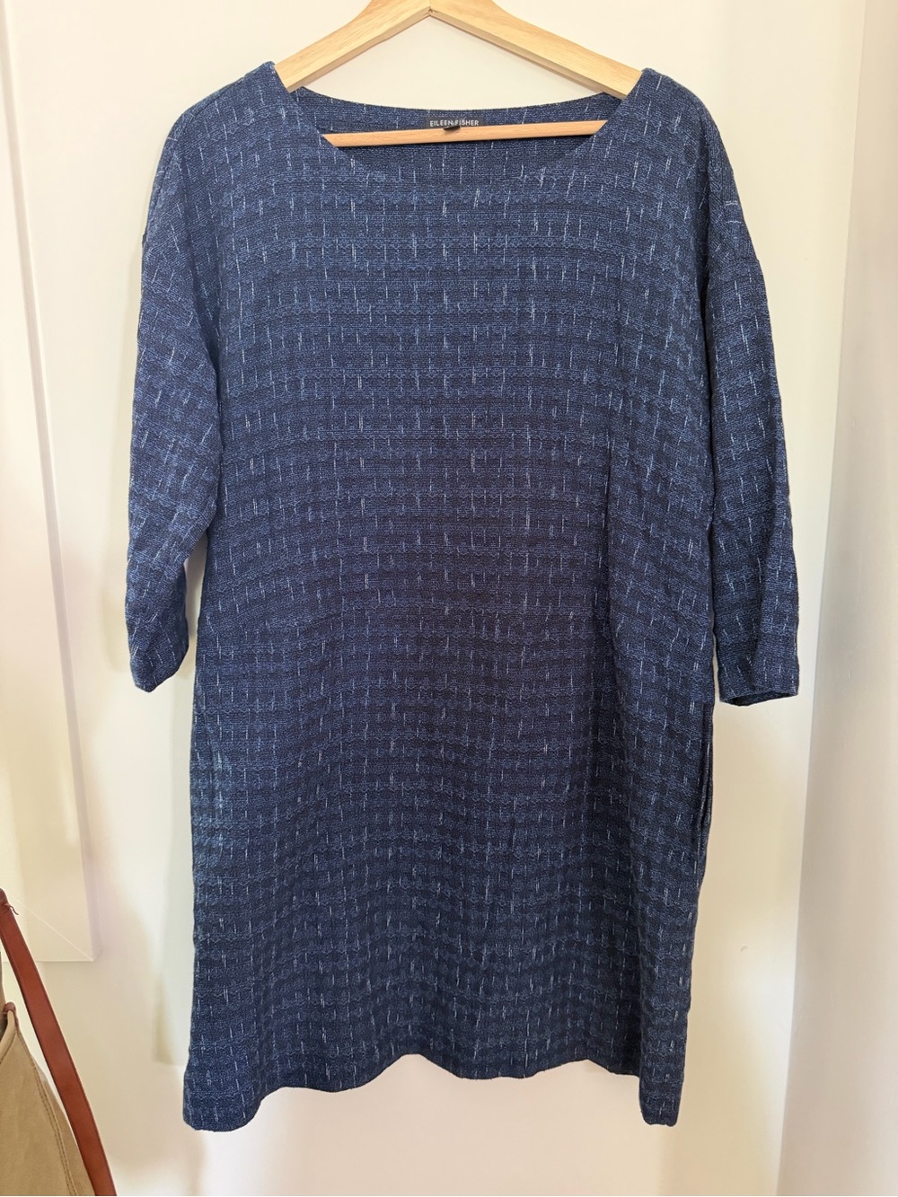 Eileen Fisher Navy Textured‎ Shift Midi Dress